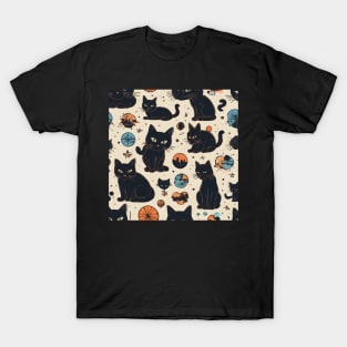 Black Cats Pattern T-Shirt